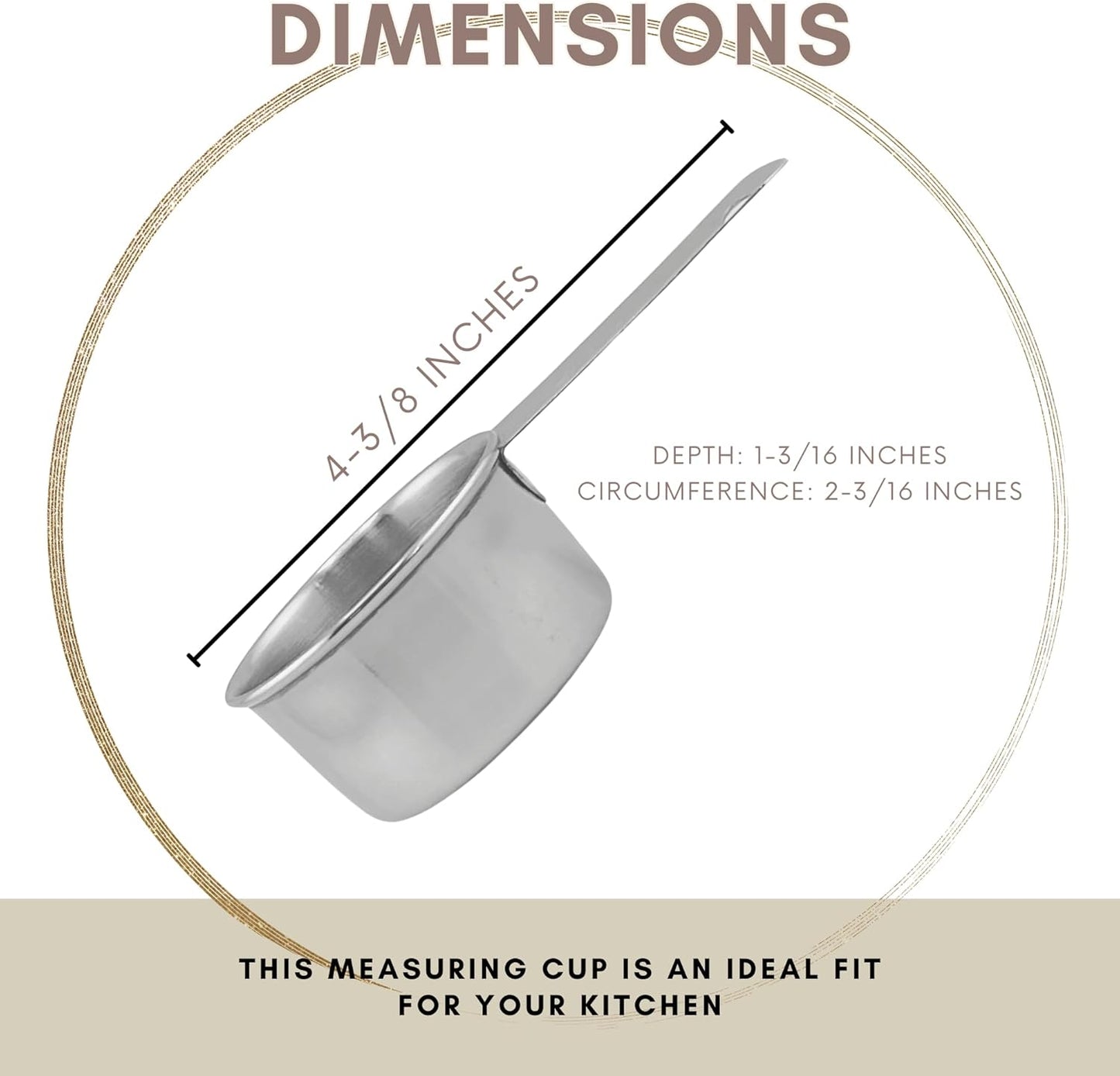 1/4 Cup Stainless Steel Measuring Cup | Sturdy Metal 60 ml | 60 cc | 2 oz | Single Cup for Wet and Dry Ingredients | Great for use as 1/4 Cup Dog Food Scoop - 1 PK