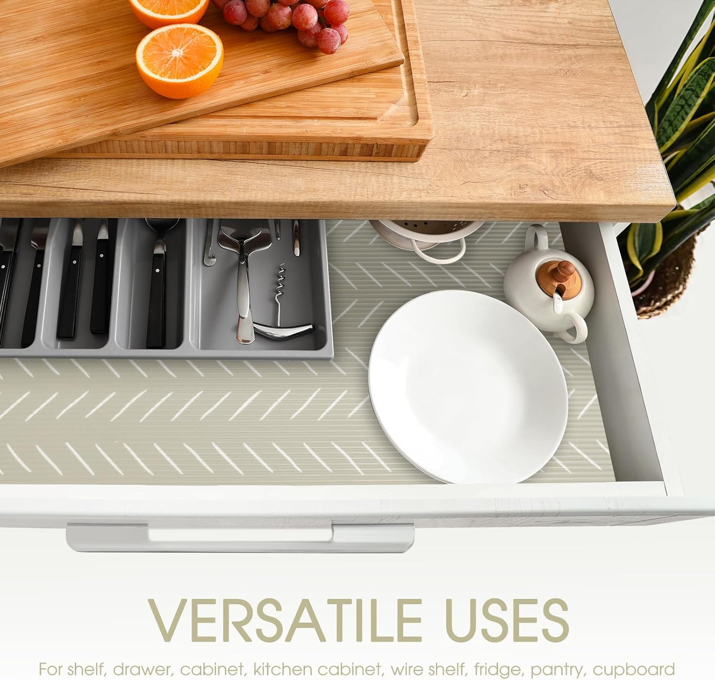 Glotoch Premium Non Slip Shelf Liner, Non Adhesive Drawer Liner, Waterproof Shelf Liners for Kitchen Cabinets, Drawer, Fridge, Wire Shelving, Pantry-12" X240", Heavy Duty, Beige Herringbone