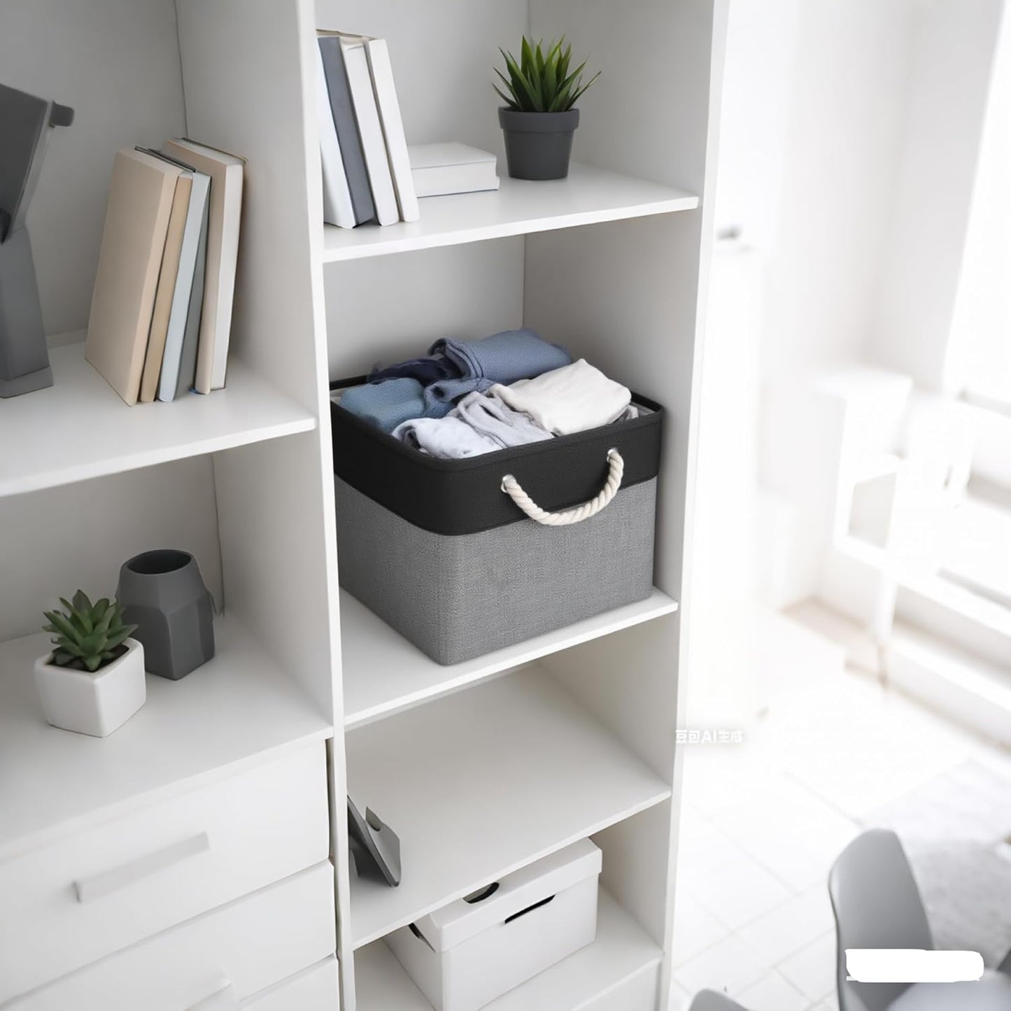 Cube Storage Bins, Collapsible Fabric Cube Storage Bin, 11 Inch Cube Storage Bins with Handles, Foldable Storage Cubes (Black/Gray, 6Pack)