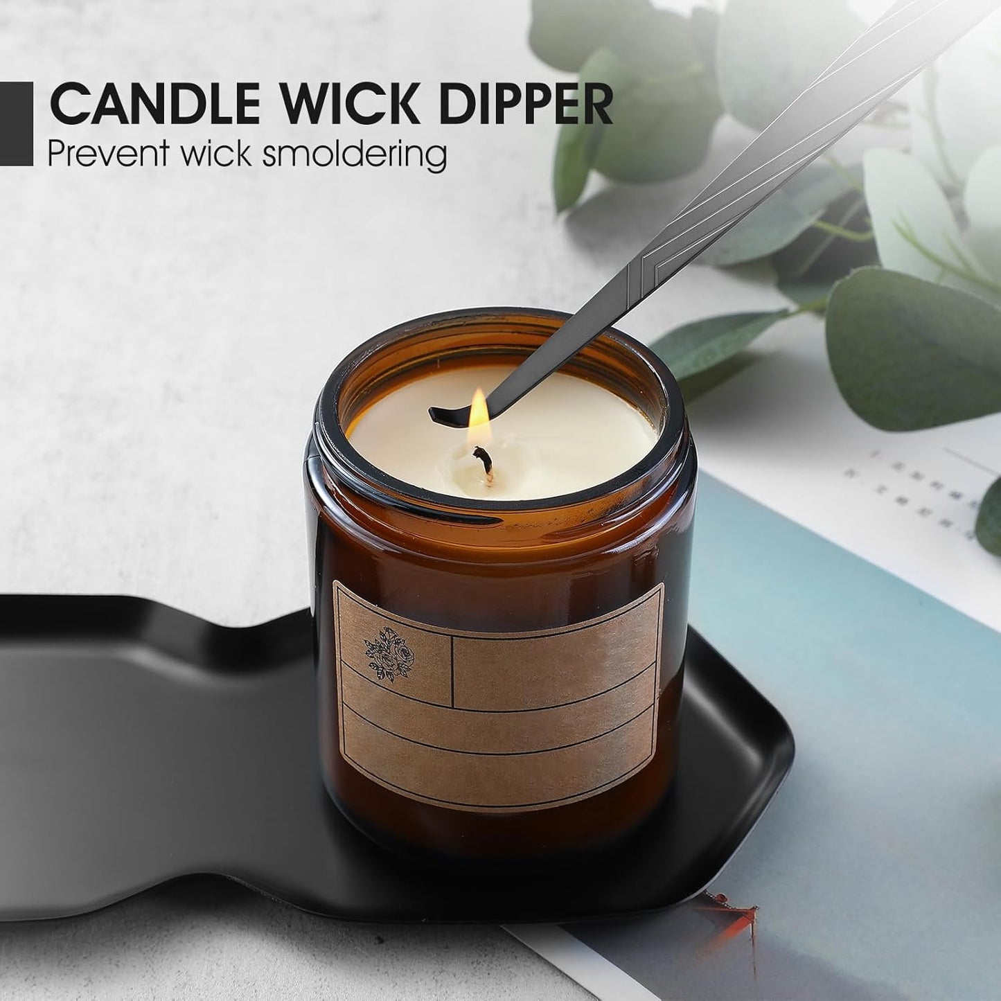 PATOISE 4 in 1 Candle Accessory Set, Wick Trimmer, Candle Snuffer, Wick Scoop,Storage Tray,Perfect for Candle Lovers (Black)