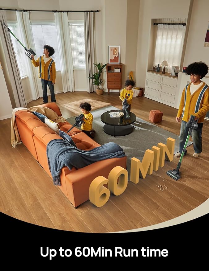 Vexilar Cordless Vacuum Cleaner, 550W/45Kpa/60Mins, Cordless Stick Vacuum Cleaner with Self-Standing and Touch Screen, 6-in-1 Lightweight, Rechargeable Vacuum for Pet Hair Carpet Hardwood Floor