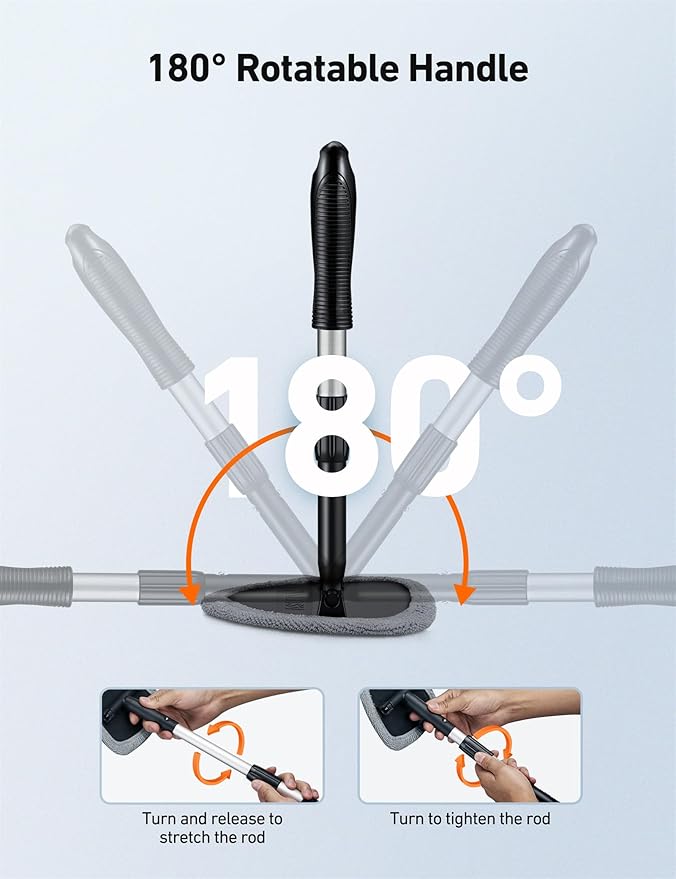 AstroAI Windshield Cleaner Tool, Car Interior Detailing Cleaning Kit with Extendable Handle and 4 Upgraded High-Density Reusable Microfiber Pads, Auto Glass Wiper Brush Kit for Cars, Gray, 15.9in-21in