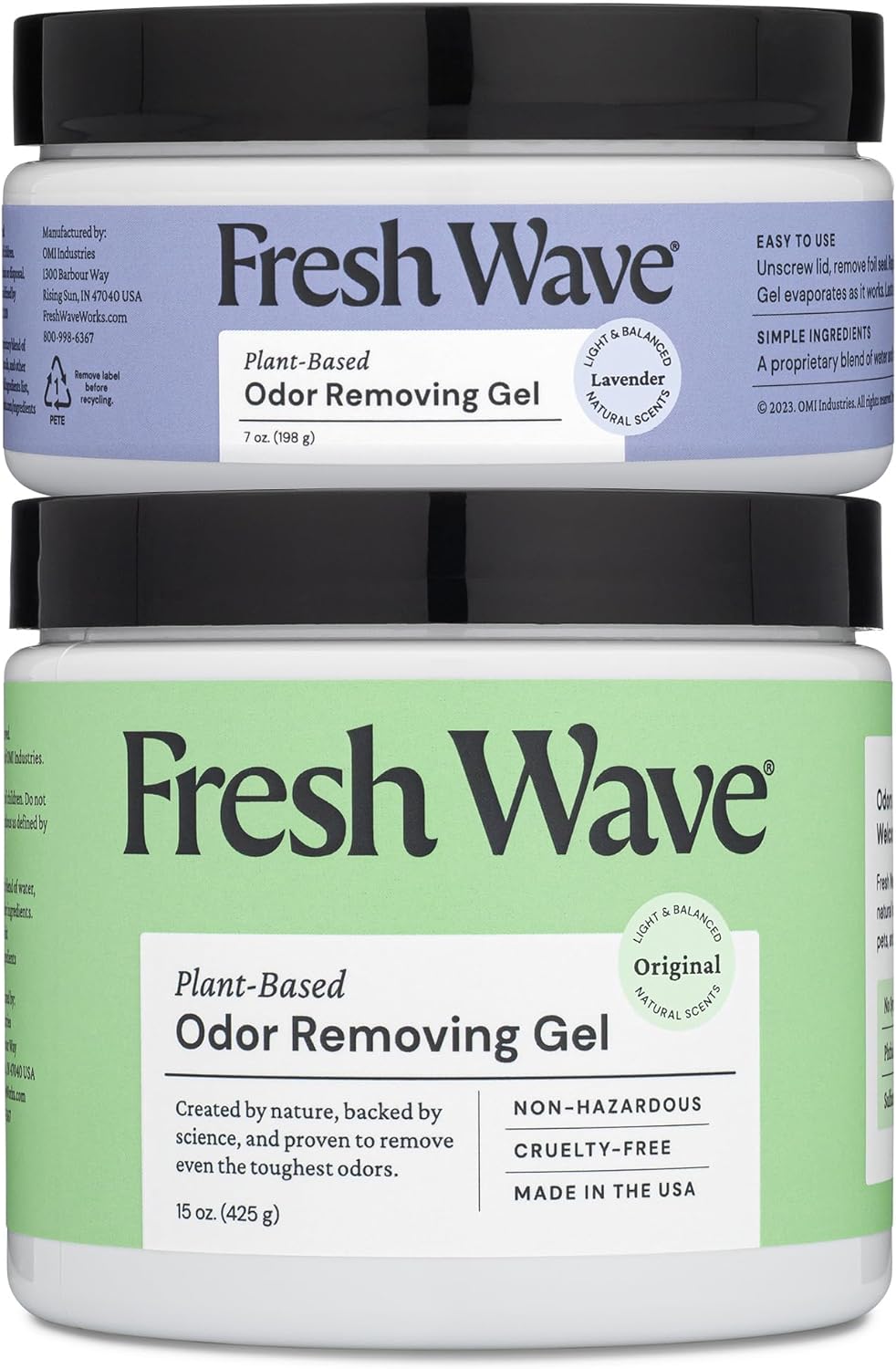 Fresh Wave Odor Removing Gel, Original 15 oz. & Lavender 7 oz.| Safer Odor Absorbers for Home | Natural Plant-Based Odor Eliminator | Every 7 oz. Lasts 15-30 Days | for Cooking, Trash & Pets