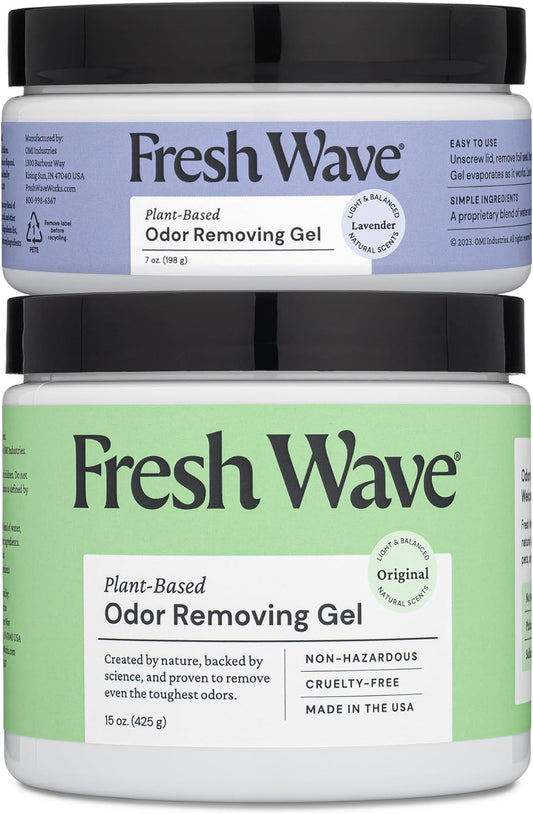 Fresh Wave Odor Removing Gel, Original 15 oz. & Lavender 7 oz.| Safer Odor Absorbers for Home | Natural Plant-Based Odor Eliminator | Every 7 oz. Lasts 15-30 Days | for Cooking, Trash & Pets