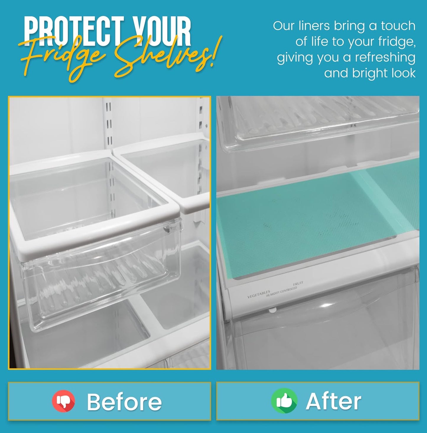 Refrigerator Liners for Shelves (16 Pack) by Linda’s Essentials - Non-Adhesive Shelf or Drawer Liner, BPA-Free Fridge Mats for Kitchen & Cabinets, Easy to Clean, Ideal Household Essentials (Blue)