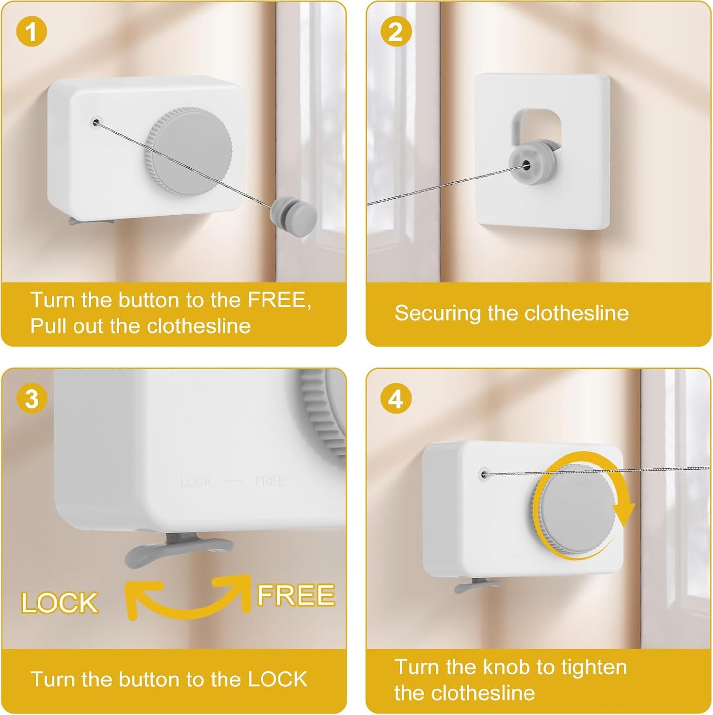 Retractable Clothesline Indoor/Outdoor, Anti-Sag for Drying Clothes Line Retracting Indoor/Outdoor, We Equipped This 13.8 Fts Laundry line Retractable with 4 Large Clips