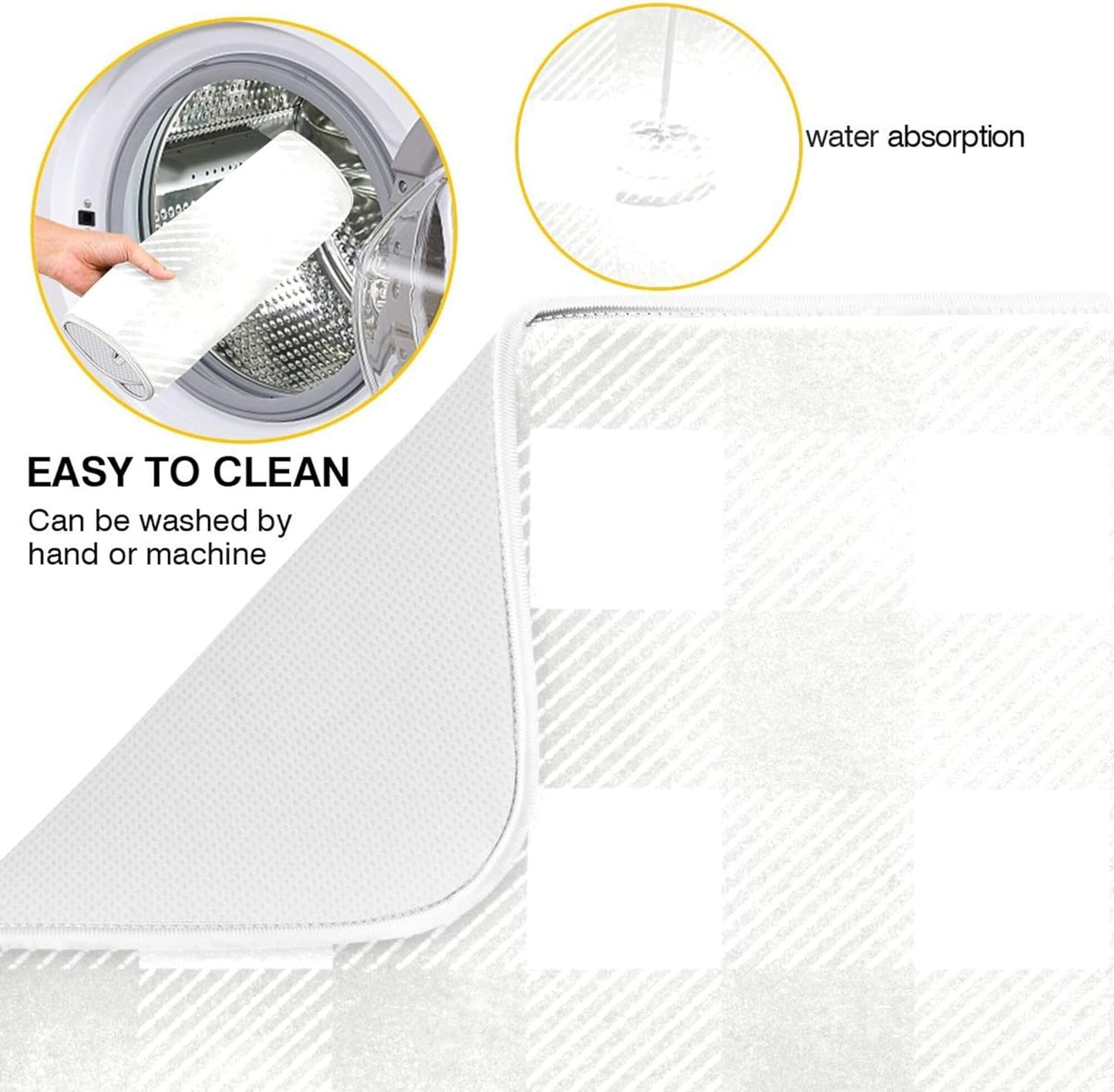 Buffalo Plaid Gray White Dish Drying Mat for Kitchen Countertop 16x18 Chessboard Rectangle Small Drying Mat Reusable Quick Dry Dish Sink Absorbent Mats Dishwasher Easy Clean Decorative Home Essentials