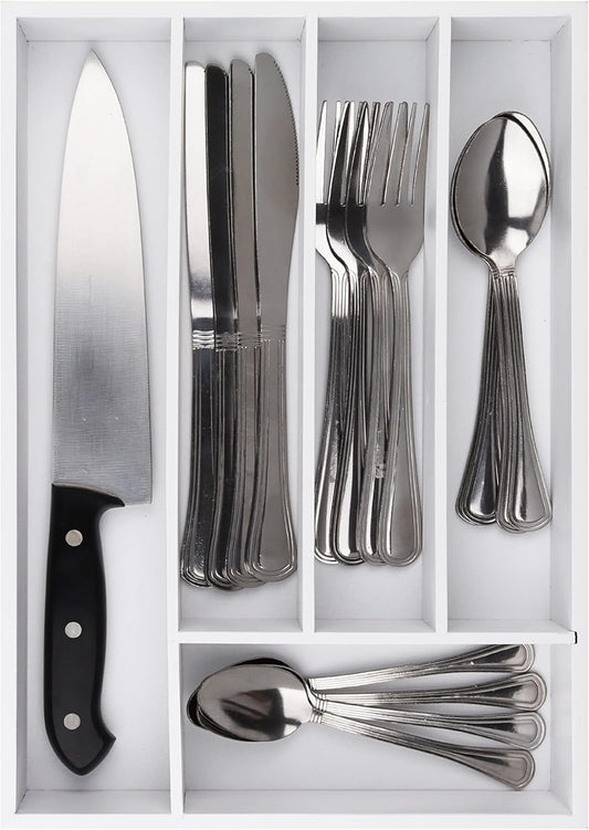 Kitchen Drawer Organizer - Drawer Utensil Organizer and Cutlery Tray - Flatware and Silverware Holder (5-Slots, White)