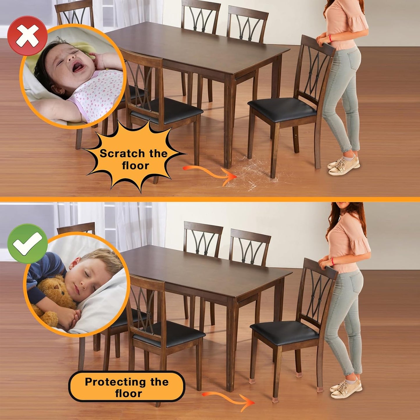 24 Pcs Extra Large Square Chair Leg Floor Protectors, Silicone Chair Leg Protectors for Hardwood Floors, High Elastic Chair Leg Caps, Protect Wooden Floors from Scratching (Fit: 1-2/5" - 1-4/5")