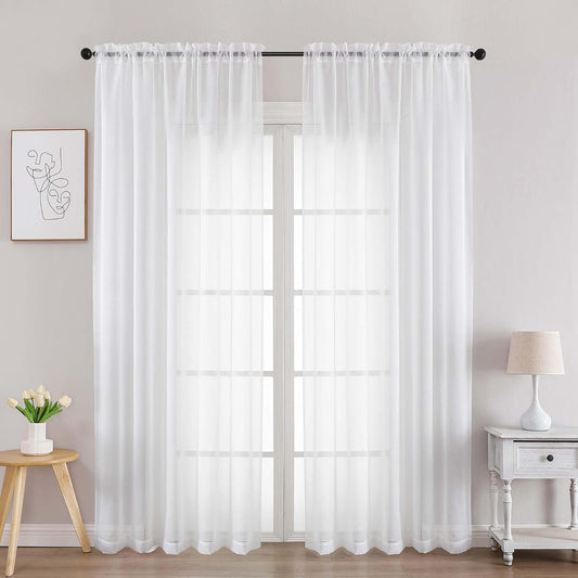Chyhomenyc White Sheer Curtains 84 Inches Long 2 Panels, Light Filtering White Curtains for Living Room, Soft Gentle Voile Rod Pocket Bedroom Window Drapes, 59Wx84L Inch, 2PCS