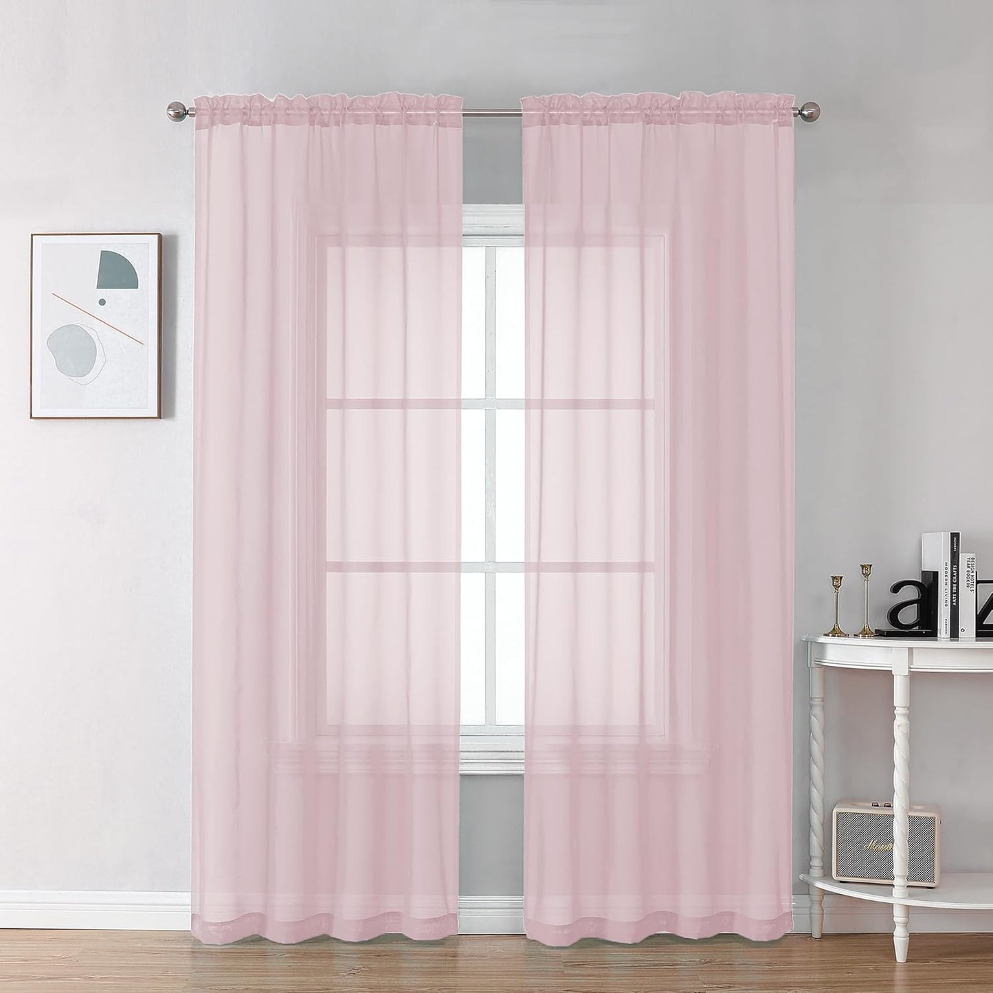 Chyhomenyc Sheer Blush Pink Curtains 90 inches Long 2 Panels, Light Filtering Soft Airy Solid Elegant Voile Window Treatment Drapes for Bedroom Living Room Wedding Party Decor, 42 Wx90 L Inches