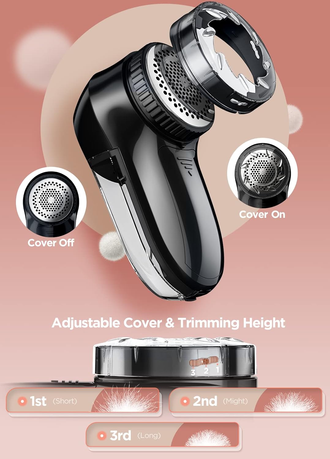 Bymore Fabric Shaver, Lint Remover, Lint Shaver Defuzzer Sweater Shaver for Clothes and Furniture AC Adapter Operated Pill Fuzz Remover (Space Black)