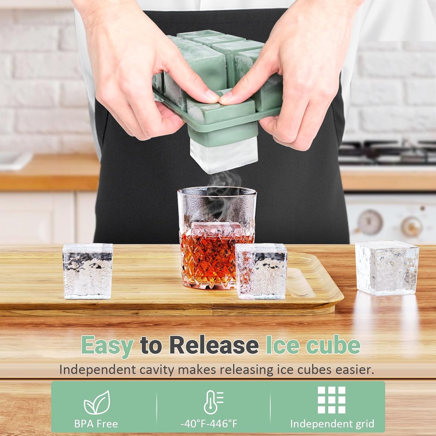Large Ice Cube Trays for Whiskey: GGOW Big Silicone Ice Cube Trays - Huge Square Ice Cubed Tray for Whisky and Cocktail