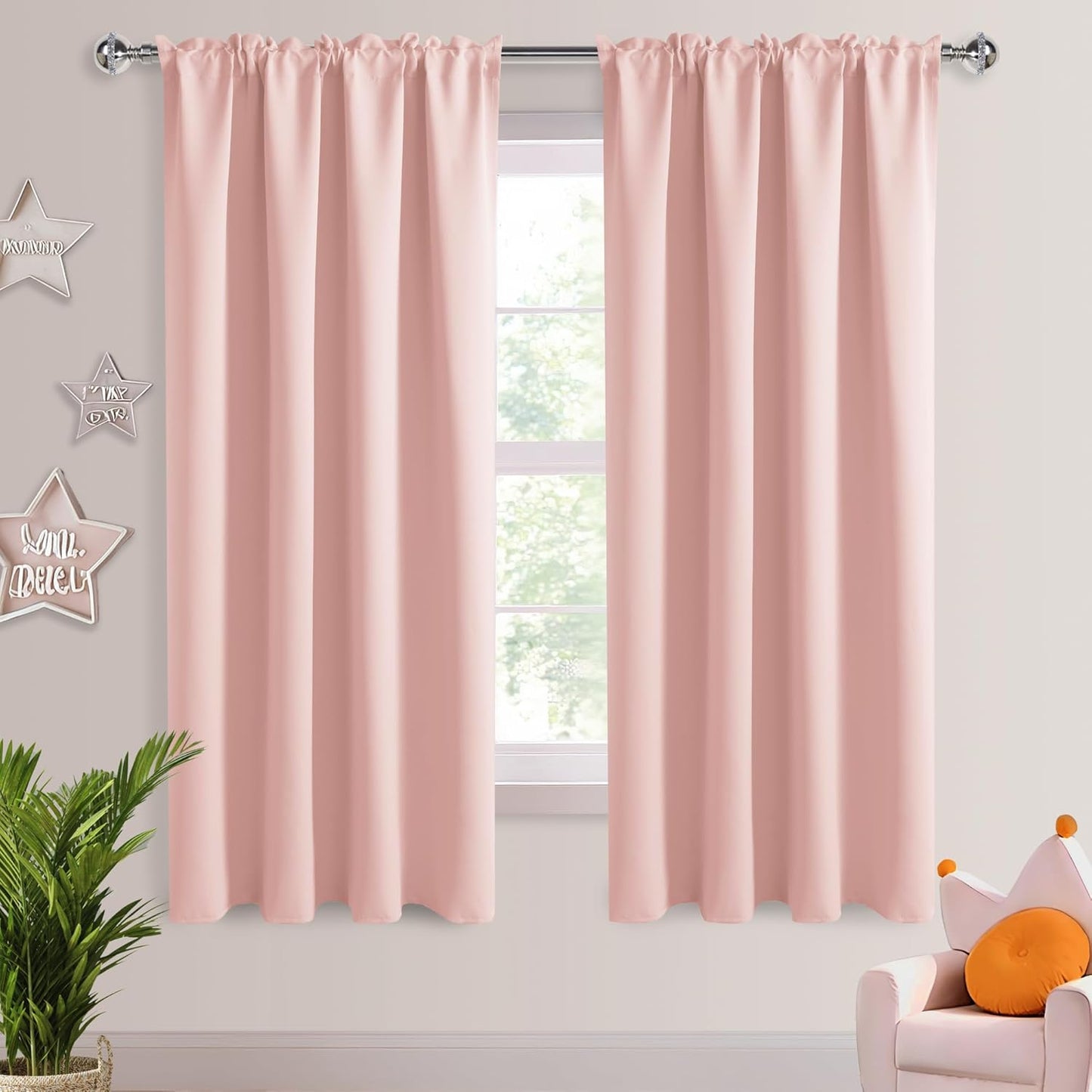DWCN Blackout Curtains – Thermal Insulated, Energy Saving & Noise Reducing Bedroom and Living Room Curtains, Blush Pink, W 42x L 63 Inch, Set of 2 Rod Pocket Curtain Panels