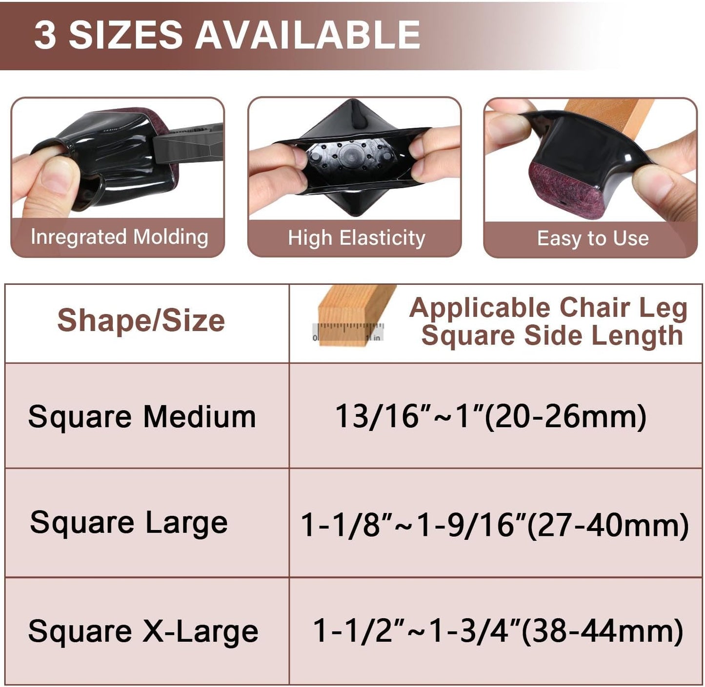 Chair Leg Floor Protectors Square Chair Leg Protectors for Hardwood Floors Silicone Caps Felt Strengthen Bottom Protection Anti-Scratch Reduce Noise 32 Pack Black Square M Fit:13/16" to 1" (20-26mm)