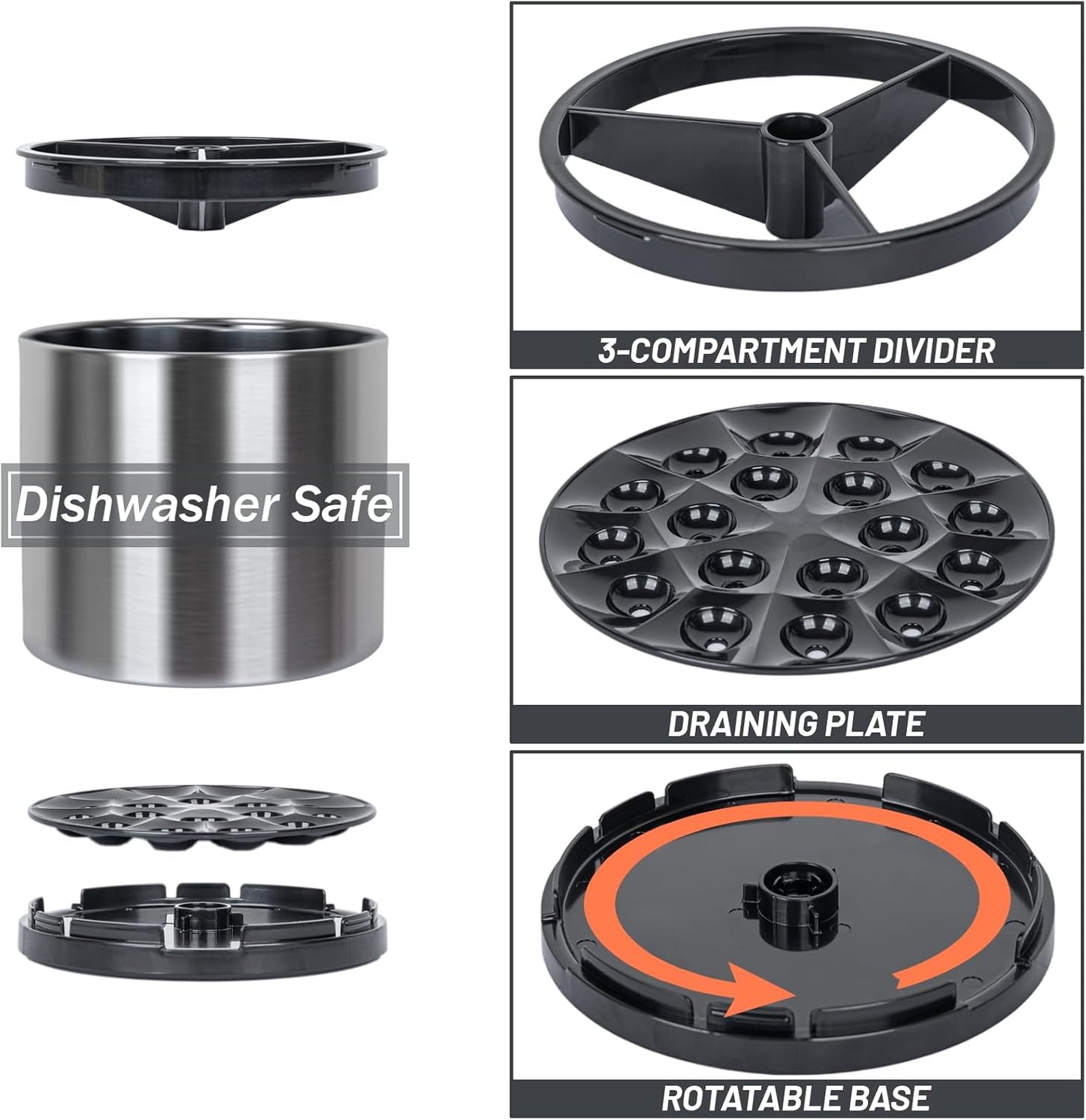 Silverware Caddy Cutlery Organizer for Countertop 360° Rotating Silverware Holder for Fork Knife Spoon Flatware Organizer 3 Compartments Cutlery Holder