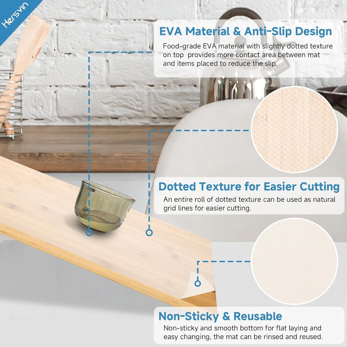 Shelf Liners 22 in x 20 ft EVA Drawer Mats, Non-Adhesive Cupboard Protector, Kitchen Cabinet Lining Fridge Liner (Clear Flat Dot, 56x610cm)