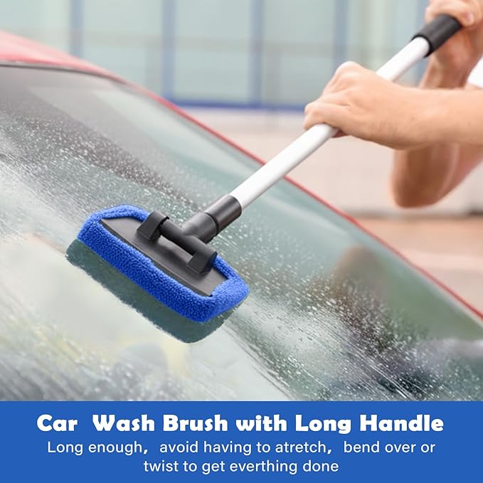 Frienda 3 Set Windshield Cleaner Tool Inside Car Window Cleaner Tool with 3 Extendable Handle 9 Reusable Microfiber Pads and 3 Spray Bottles for Auto Home Interior Exterior Glass Cleaning(Blue)