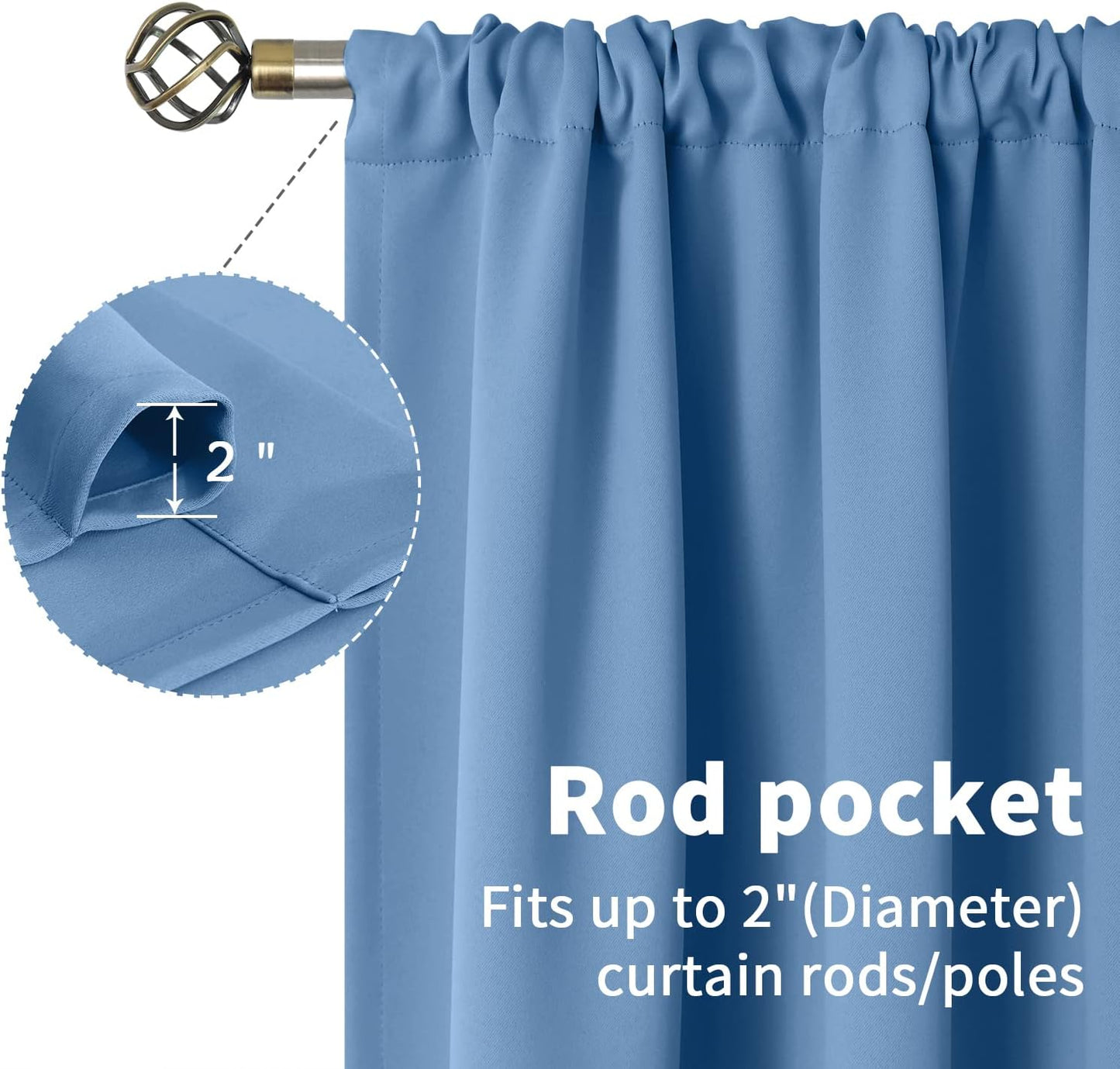 BGment Denim Blue Blackout Curtains for Bedroom 45 Inches Long - Thermal Insulated Drapes Short Length Room Darkening with Rod Pocket for Kitchen Bathroom Window, 42 x 45 Inch, 2 Panels