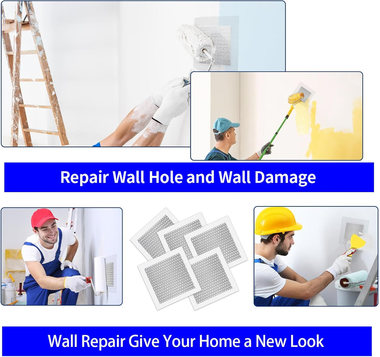 5pcs Drywall Patch Kit (8" x 8"), Self-Adhesive Fiberglass Wall Repair Patch Kit & Aluminum Metal Sheet Drywall Patch, Quick Repair Large Holes in Drywall