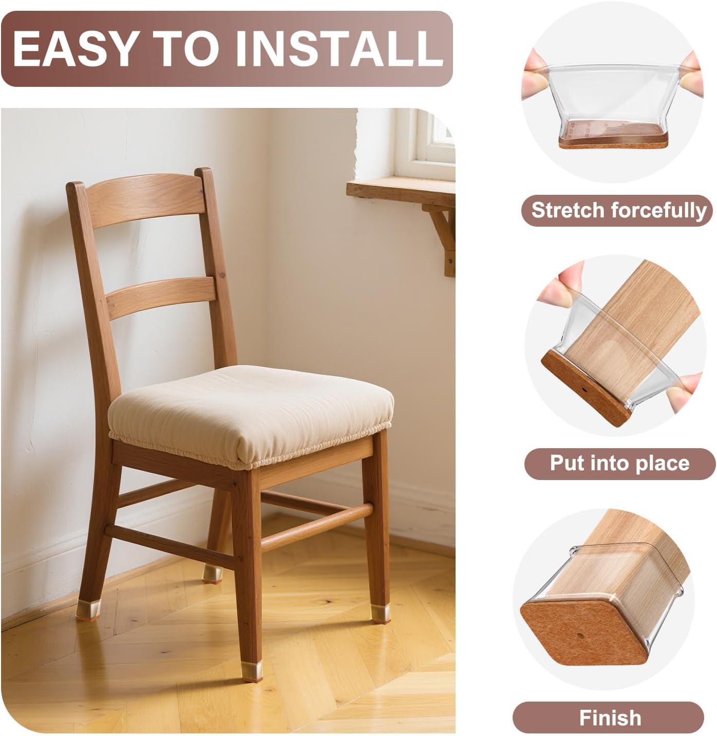 Chair Leg Floor Protectors Rectangle Chair Leg Protectors for Hardwood Floors Silicone Caps Felt Furniture Pads Covers Anti-Scratch Reduce Noise 32 Pack Clear Fit Perimeter 3-3/4'' to 4-7/8''