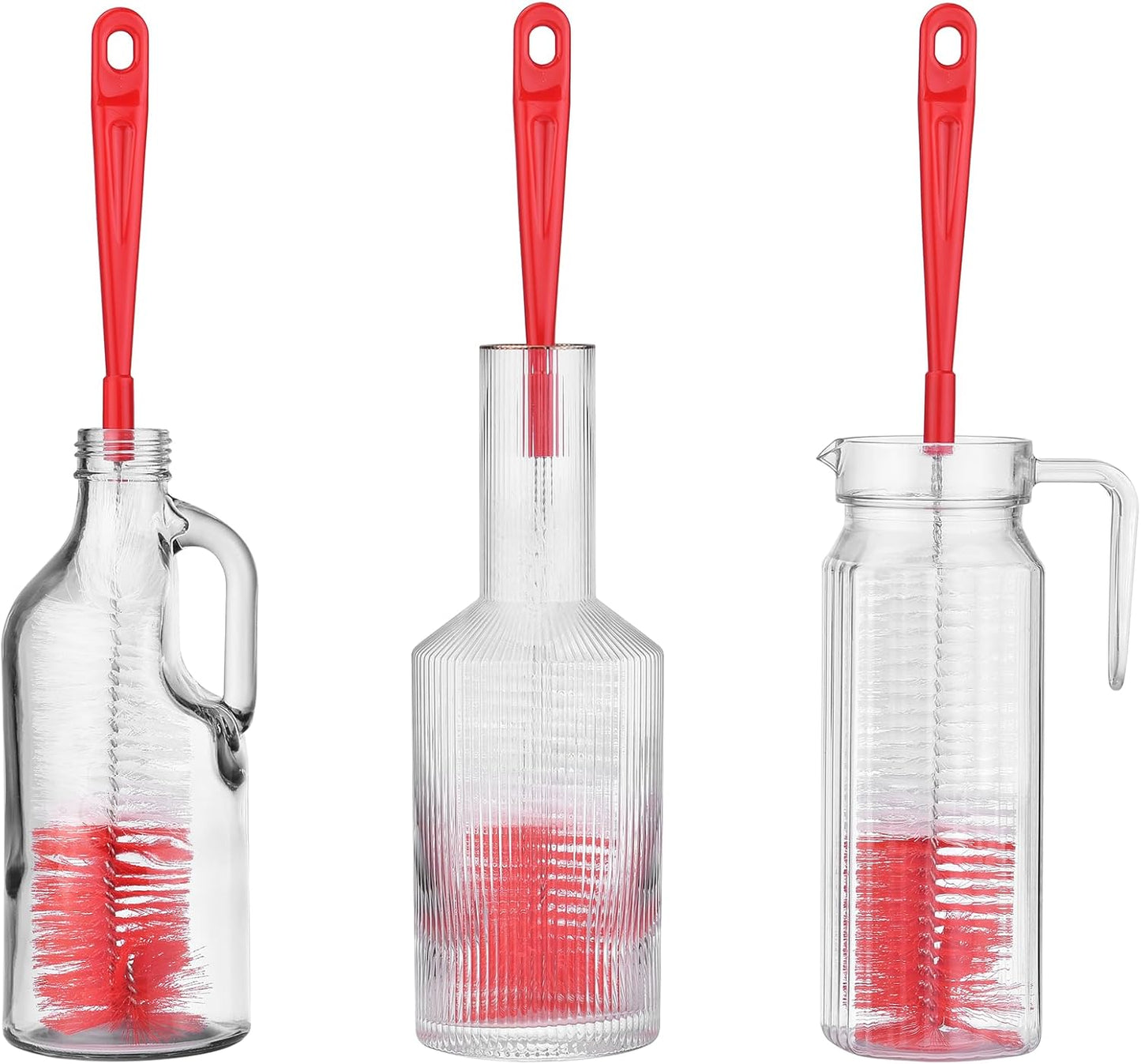 ALINK 3-Pack Long Red Bottle Cleaning Brush for Narrow Neck Beer, Wine, Kombucha, Hydroflask, Thermos, Sport Well, Carafe, Brewing Bottle Cleaner, 16 Inches