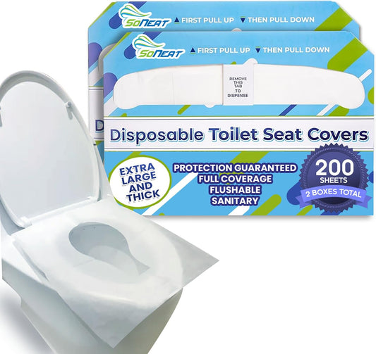 Disposable Toilet Seat Covers XL Half Fold Flushable – 200 Sheets (2 Pack) for Public Facilities, Office, School, Hotel & Business Use – Premium toilet seat cover For Commercial Wall Dispenser