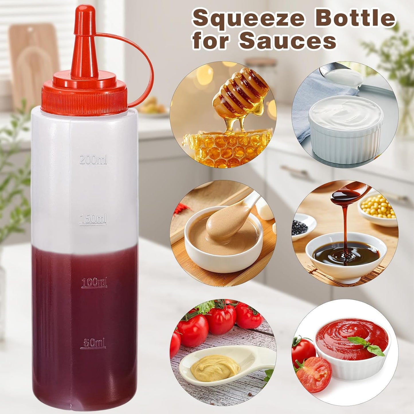 Condiment Squeeze Bottles Ketchup Dispenser, 2 Pack 8oz Squeeze Bottles for Liquids, Plastic Sauce Bottle with Cap Lid, Squirt Bottles for Sauces Liquids BBQ Dressing Pancake Art