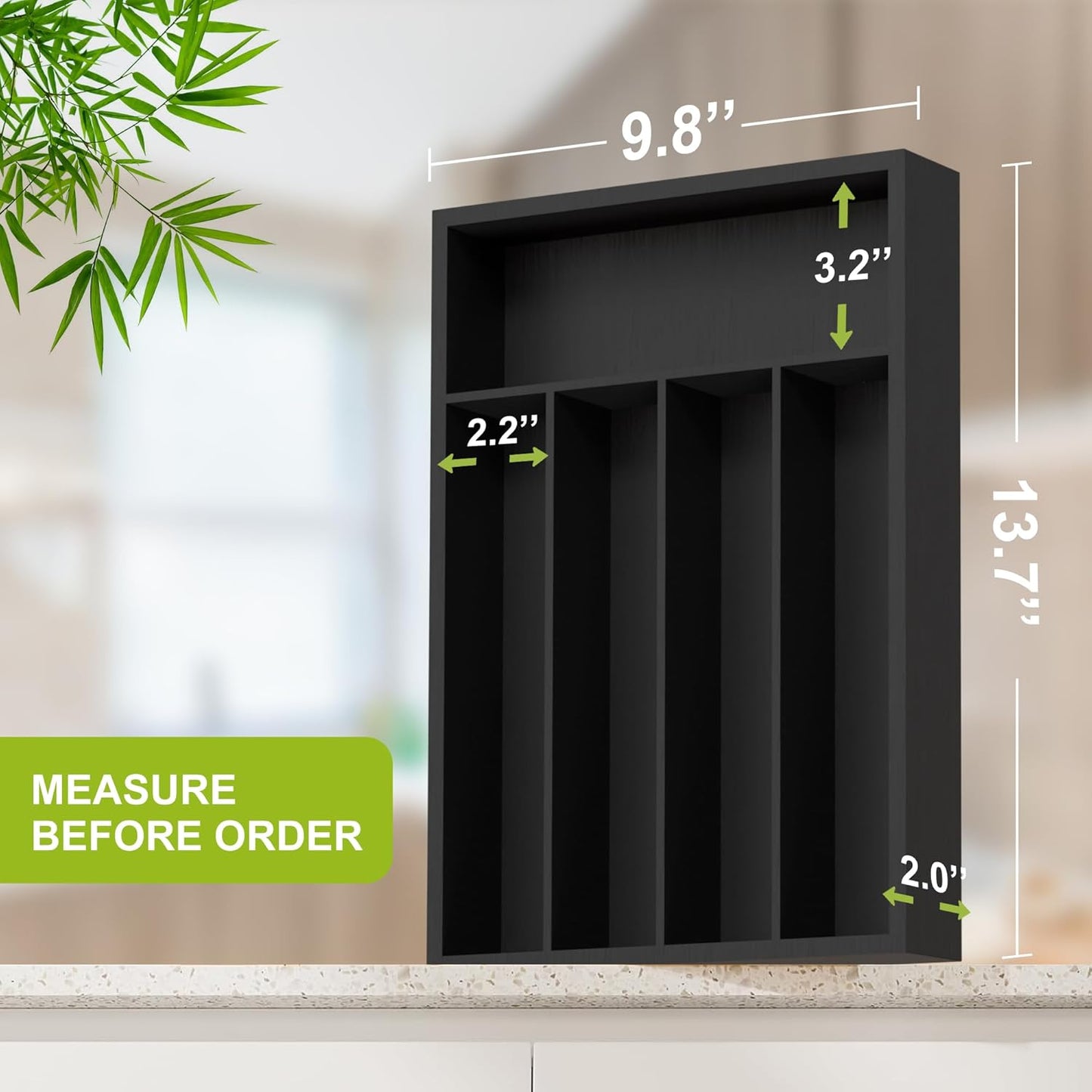 Bamboo Kitchen Drawer Organizer - silverware organizer - Cutlery Tray - Utensil Tray - drawer dividers and Utensil Holder with Wood Silverware Holder for Flatware Cutlery (5 Slots, Black)