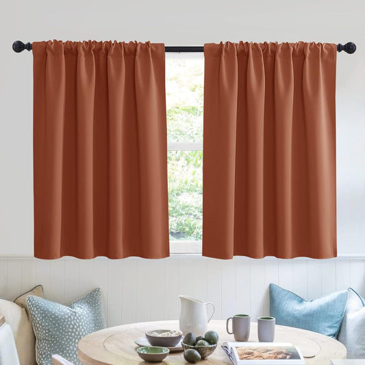 RYB HOME Bedroom Curtains Short - Blackout Privacy Energy Saving Curtains for RV Bunk Camper Bedroom Basement Kitchen Door Window Decor, 52" Width x 36" Length, Burnt Orange, 2 Pcs