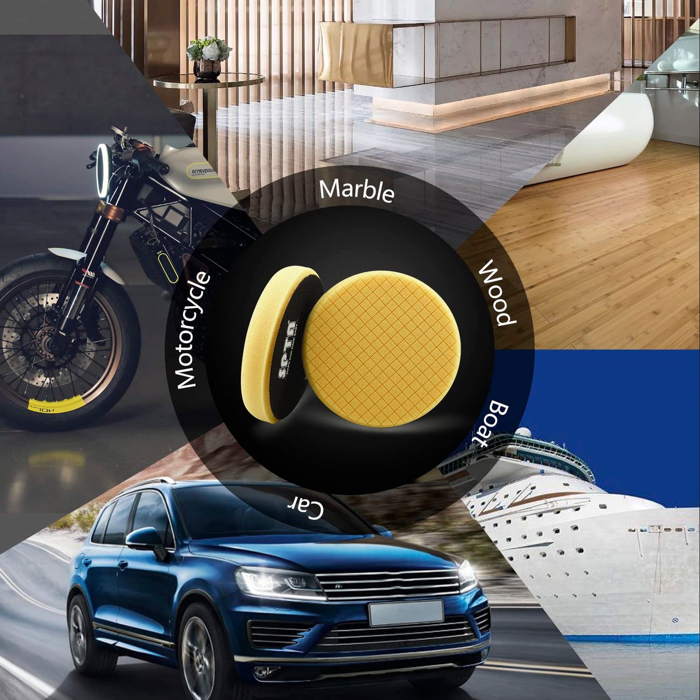 Yellow Medium Cut Pad, 1Pc 6 Inch Buffing Polishing Pads for 150mm Backing Plate Compound Buffing Sponge for Car Buffer Polisher Compounding, Polishing and Waxing -FPTSS6Y