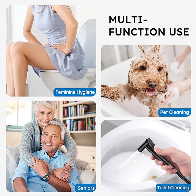 Arofa Built-in Hot and Cold Handheld Bidet Sprayer for Toilet, Black Warm Water Bidet with Adjustable Water Flow, Dual Control Mode Muslim Shower with Spray Hose for Feminine Wash, Wall Mounted