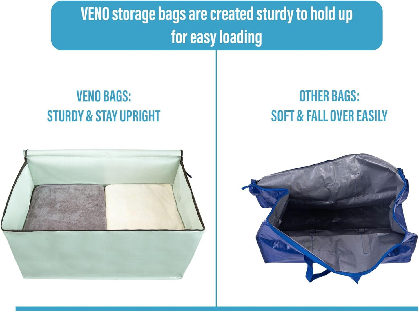 VENO 8 Pack Moving and Storage Bags, Heavy Duty, Alternative to Moving Boxes, Large Packing Totes Supplies for College Dorm Room with Zipper for Clothes, Wide Open Design (Shiny Light Green, 8 Pack)