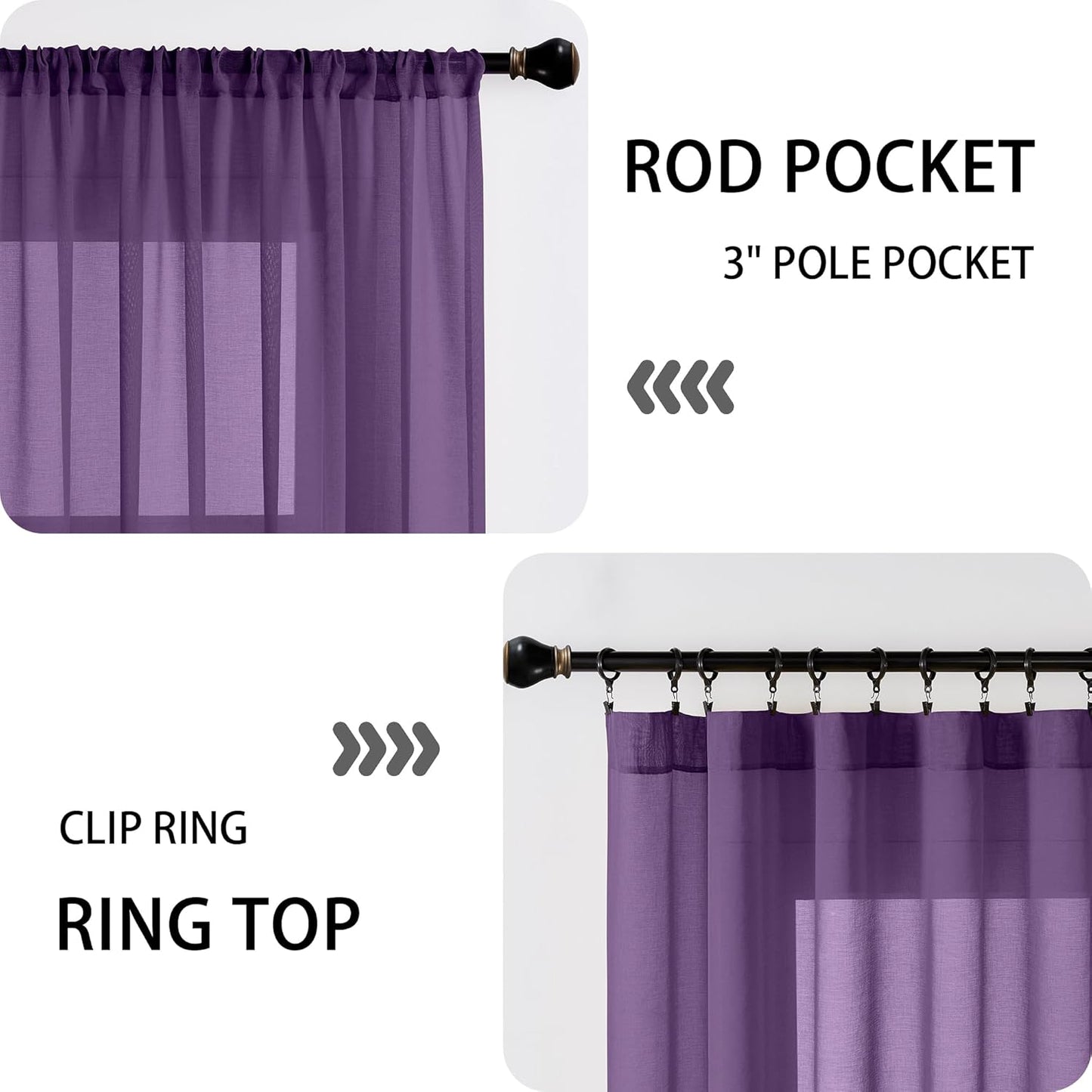 Tollpiz Small Sheer Door Curtain Closet Linen Textured Curtain Sheers Doorway Light Filtering Voile French Door Rod Pocket Curtains Patio Glass Door, 25 x 40 inches Long, Royal Purple, Set of 1 Panel