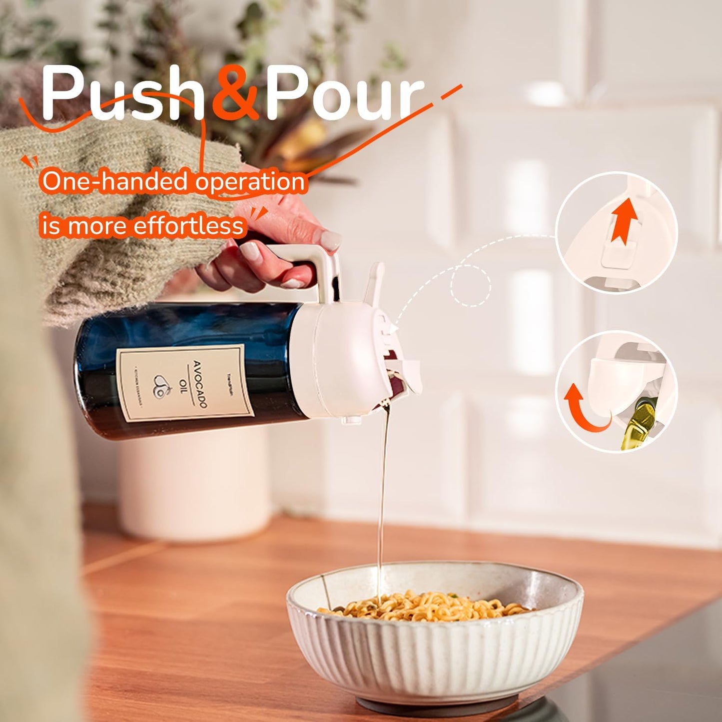 TrendPlain 16oz/470ml Blue Glass Olive Oil Sprayer for Cooking - 2 in 1 Olive Oil Dispenser for Kitchen Gadgets, Air Fryer, Salad, and BBQ - White