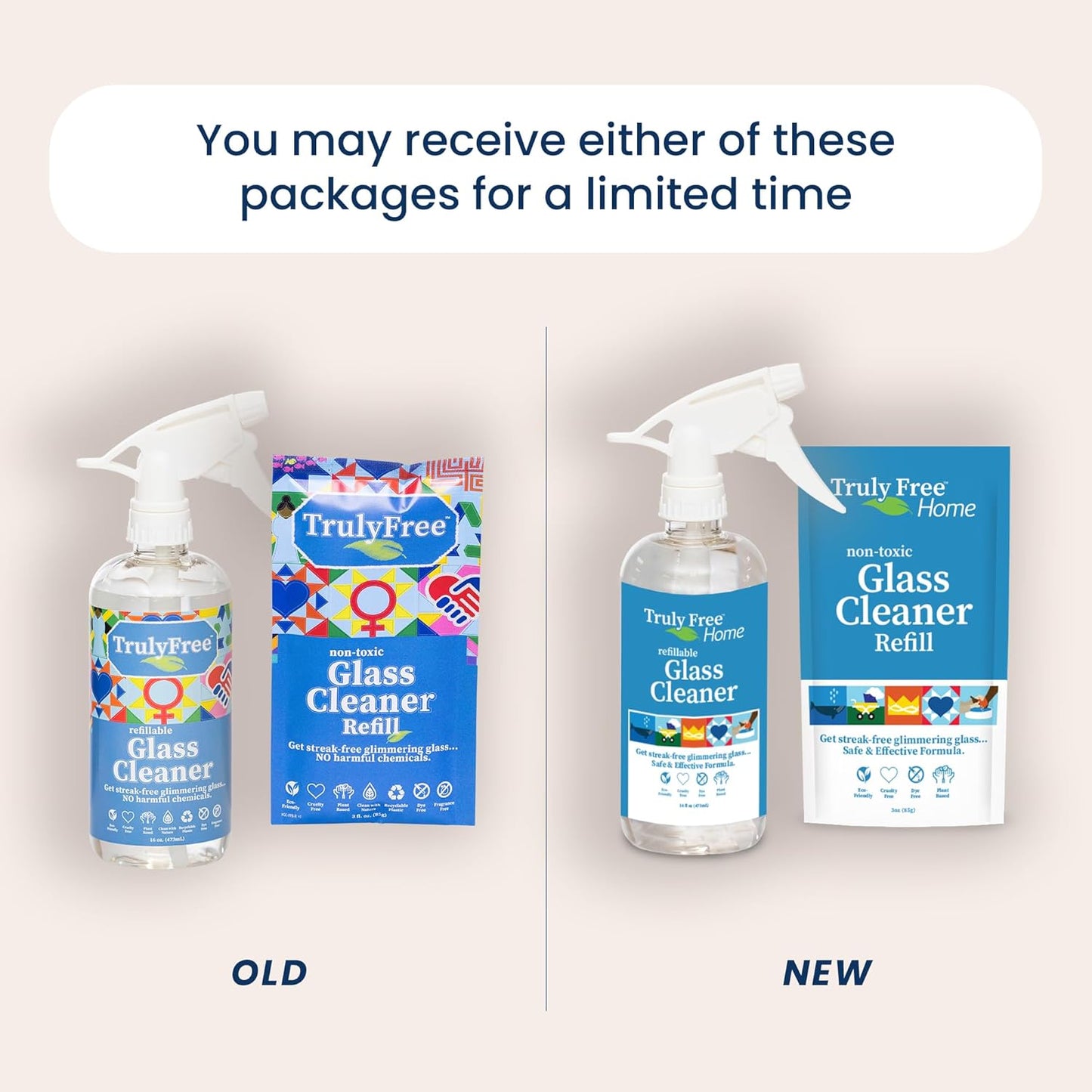 Truly Free Natural Glass Cleaner - Removes Dirt & Debris for Sparkling Clean Windows & Glass Surfaces at Home, Office & Garage, Includes: 1 Refillable Empty Bottle (16oz) & 2 Refills (3oz ea)