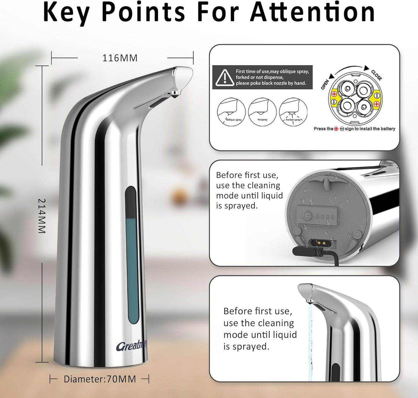 Convenient Automatic Soap Dispenser,4 Adjustable Levels Touchless Hand Sanitizer Pump with Infrared Sensor, 400 ml Countertop Electric Soap Dispenser for Bathroom,Kitchen
