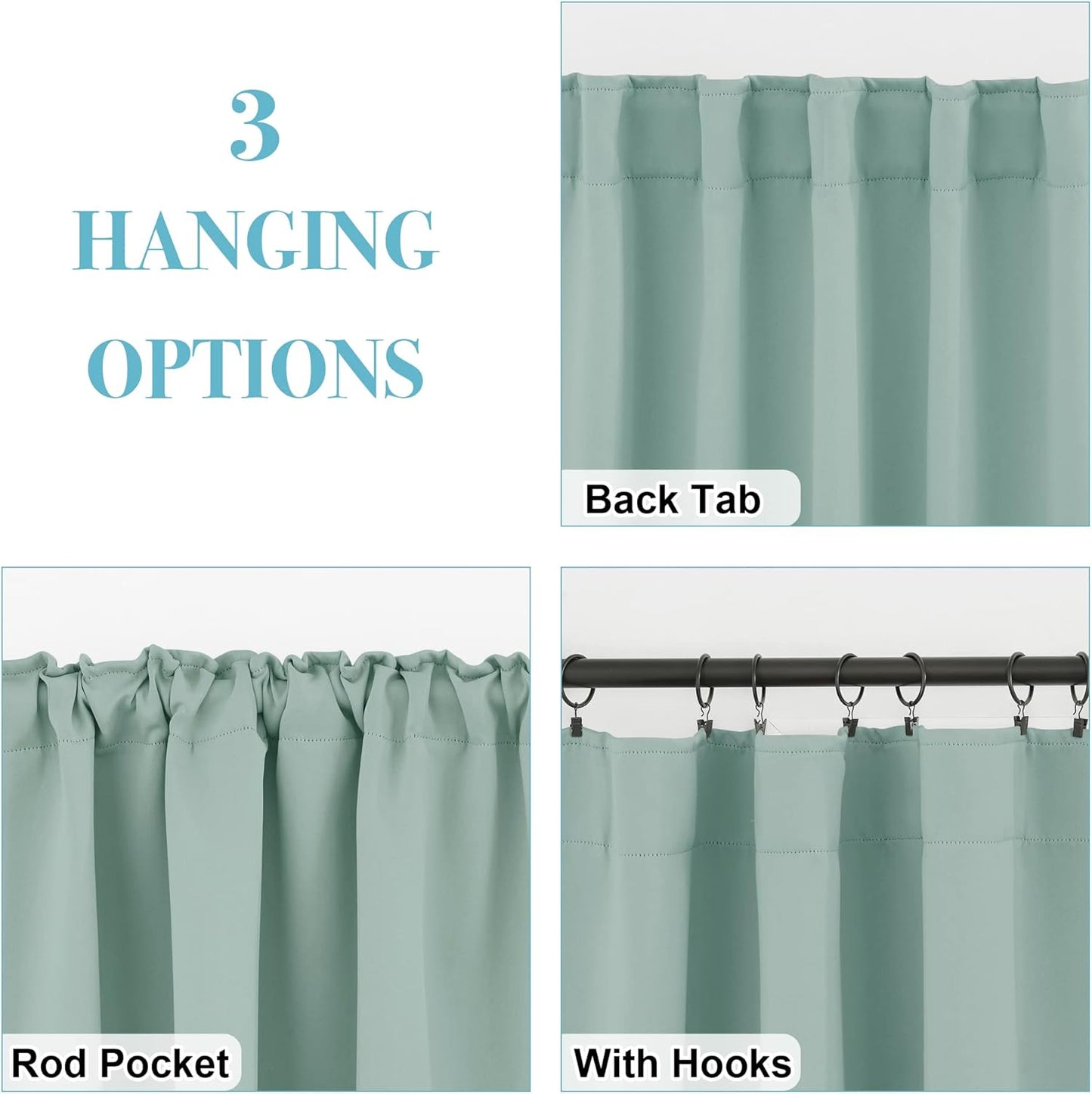 RYB HOME Kitchen Window Curtains - Blackout Privacy Half Window Curtains for Bedroom Bathroom Dining Living Room Cafe Office Short Tiers Drapes, W 34 x L 36 inches, 2 Panels, Aqua