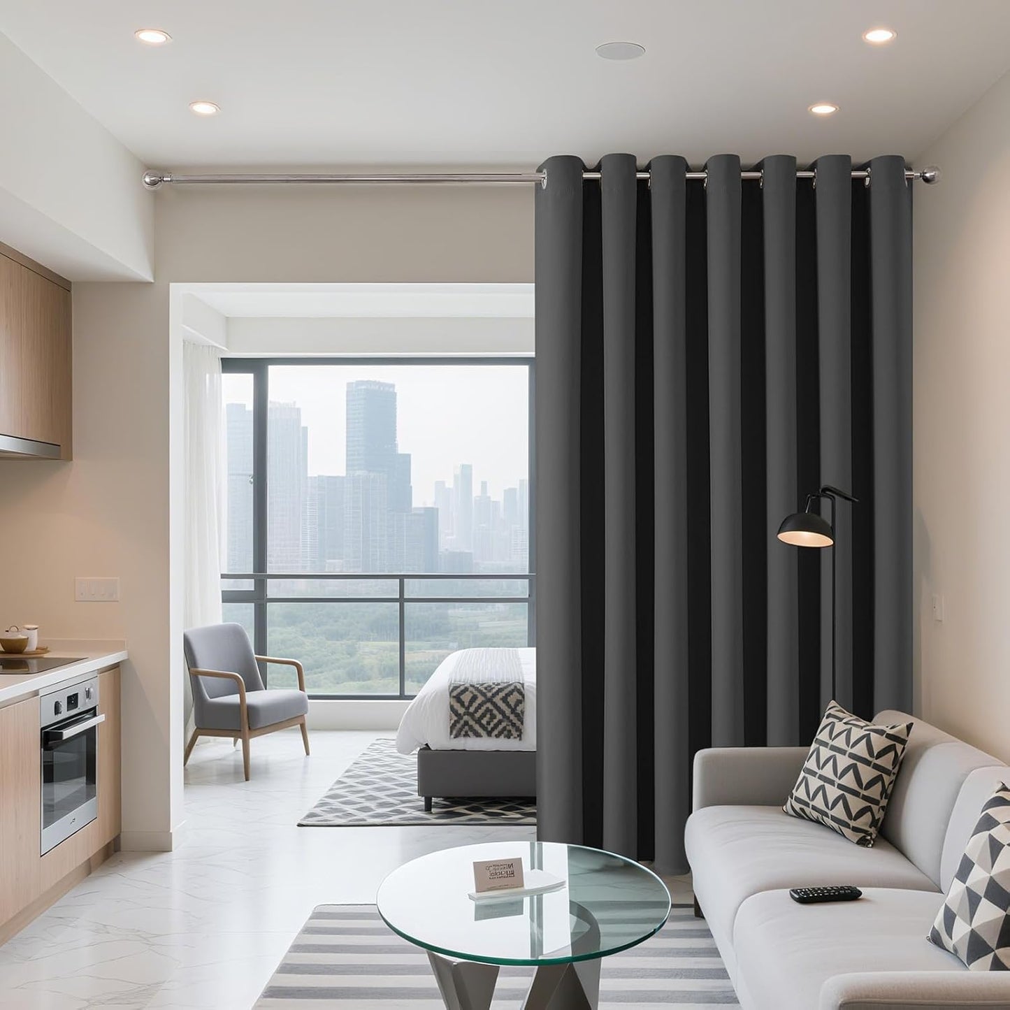 Joydeco Blackout Patio Sliding Door Curtains 90 Inches Long, Grommet Privacy Room Divider Curtains, Extra Wide Thermal Blackout Drapes for Bedroom Living Room (Grey, 70Wx90L, 1 Panel)