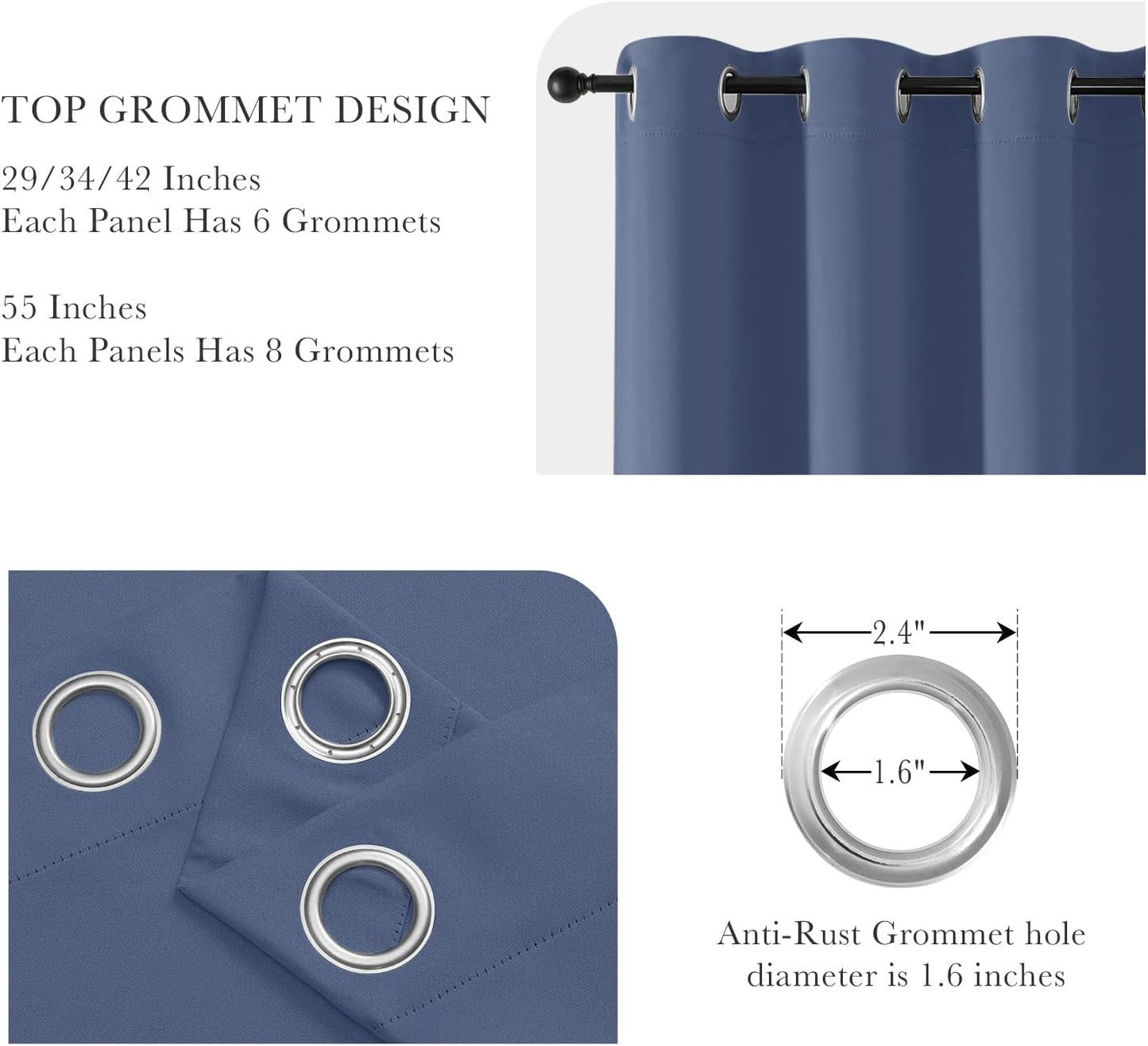 PONY DANCE Stone Blue Bedroom Curtains for Windows - Blackout Drapes 60-inch Length, Blue Haze Drapes with Grommet Top, Thermal Insulated Panels Light Block for Living Room, 42-inch Wide, 2 Panels