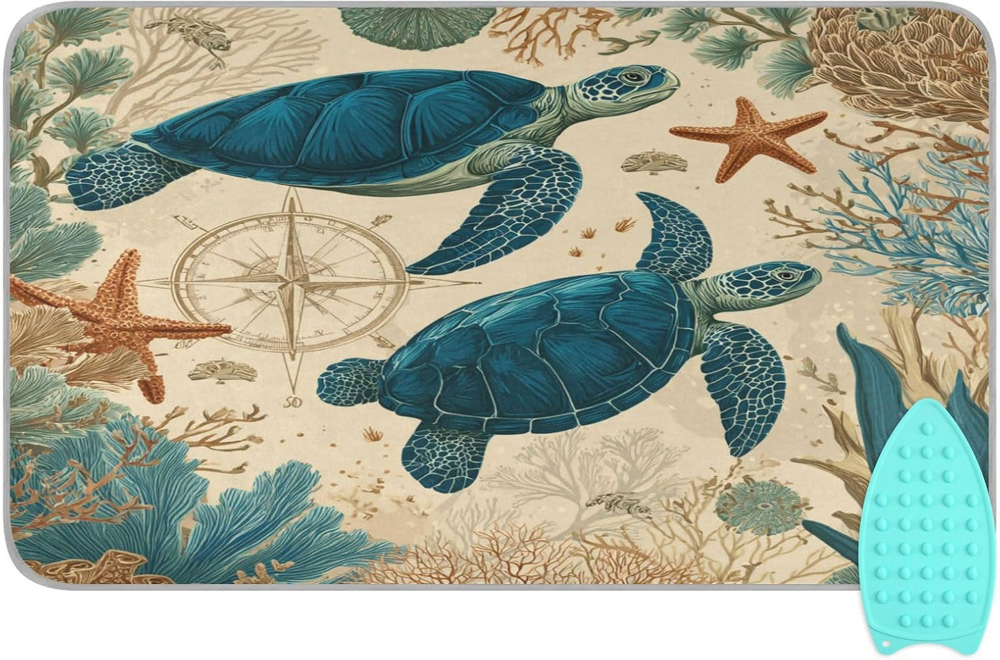 Sea Turtle Corals Starfish Ironing Mat for Table top Portable Ironing Pad Blanket for Washer Dryer Countertop Travel
