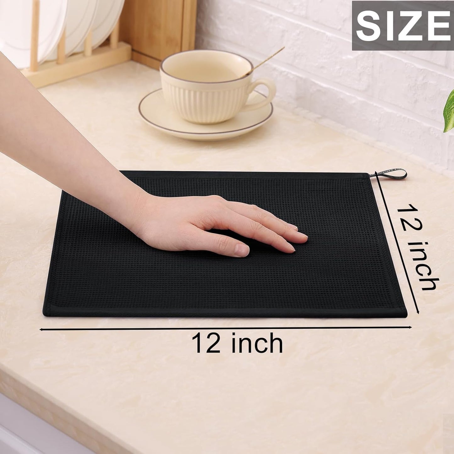 Homaxy 100% Cotton Waffle Weave Dish Cloths - 8 Pack Soft and Absorbent Dish Towels - 12 x 12 Inches Quick Dry Dish Rags - Black