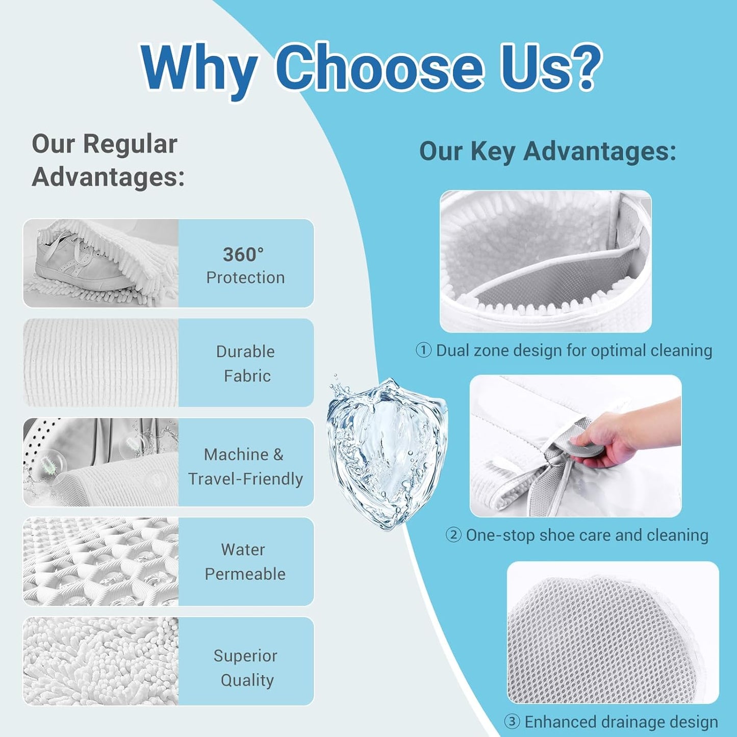 Large Shoe Bag for Washing Machine, Two-Zone Design, 2 Mesh Pockets, One-Step Wash for Complete Cleaning, Durable Invisible Zipper Sneaker Laundry Bag Home Dorm Essentials 9.45" x 13.8"