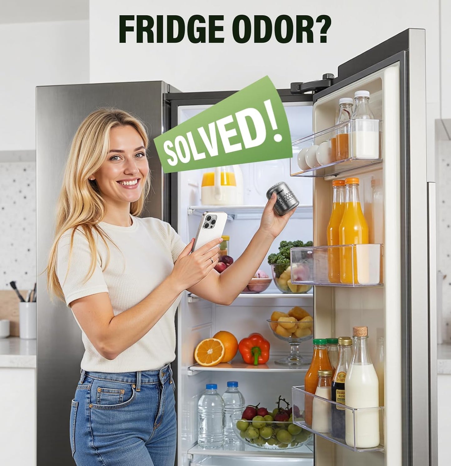 Fridge Deodorizer, 10-Year Odor Eliminator for Refrigerator, No Refills or Fragrance, More Effective Than Charcoal Air Purifiers-Space Grey