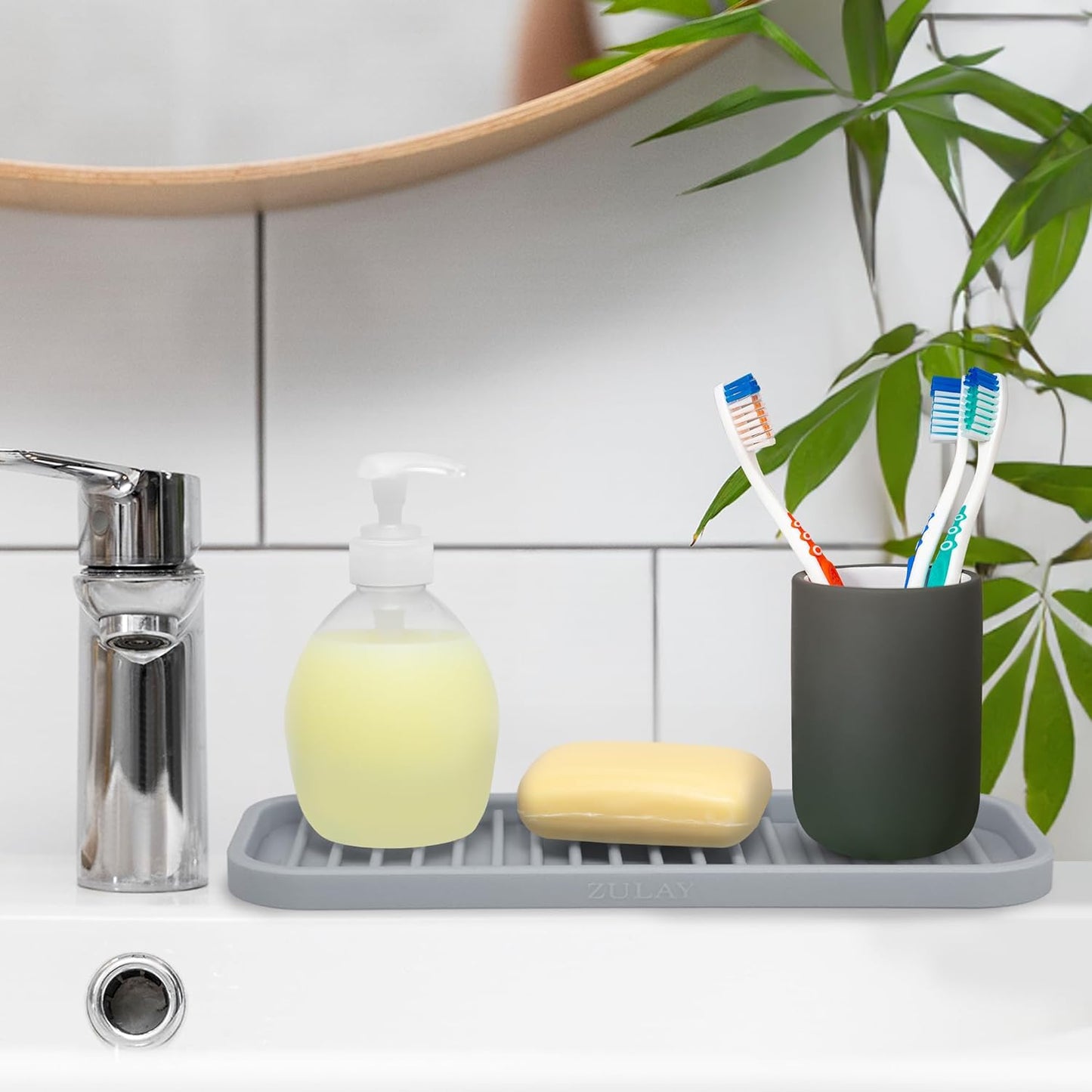 Zulay Kitchen (9x3.5) Silicone Sponge Holder for Kitchen Sink - Flexible Multipurpose Soap Tray - Sink Organizer for Kitchen, Bathroom, Makeup, Trinkets & More (Gray)