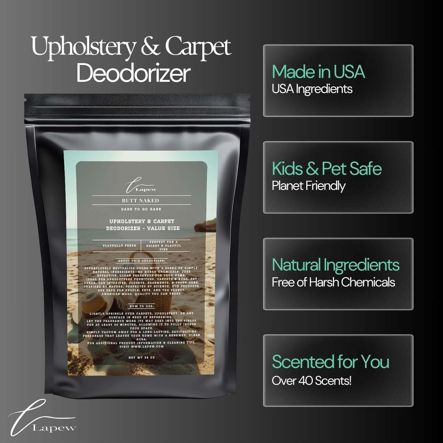 Butt Naked Carpet Freshener Powder Refill 36 oz | Powerful Odor Eliminator for Home | Upholstery Deodorizer | Carpet Deodorizer | Pet Urine | Cat Litter Box