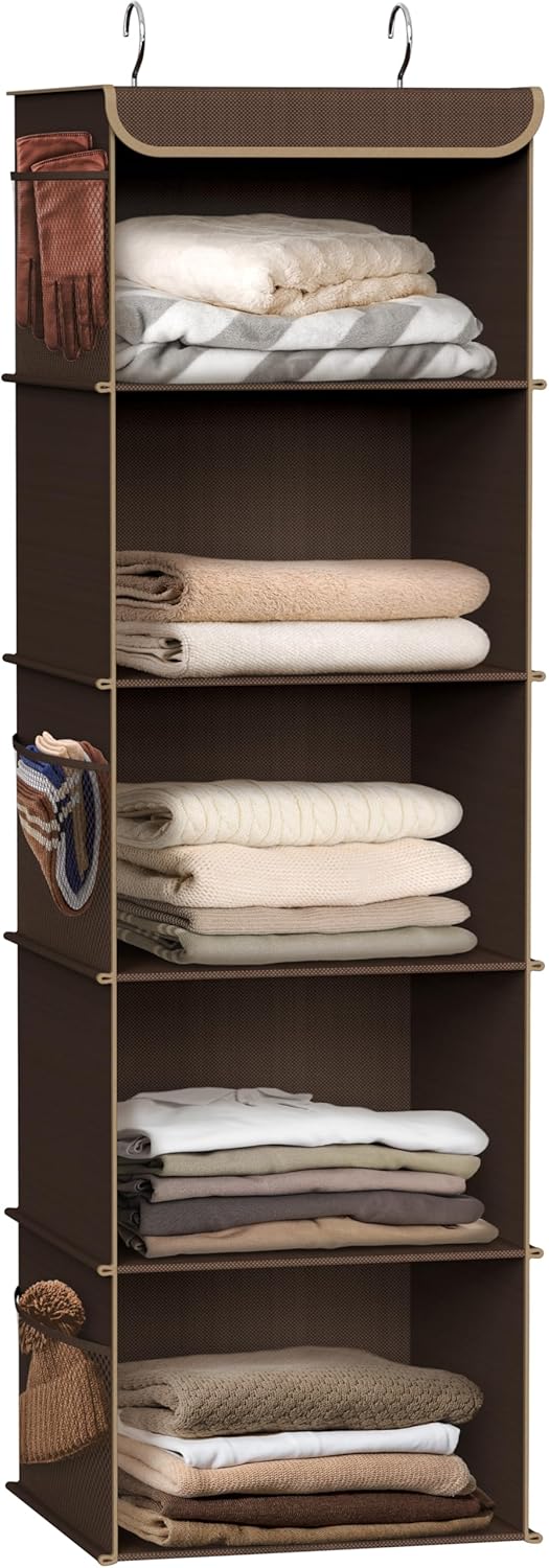 Simple Houseware 5 Shelf Hanging Closet Organizer, Brown