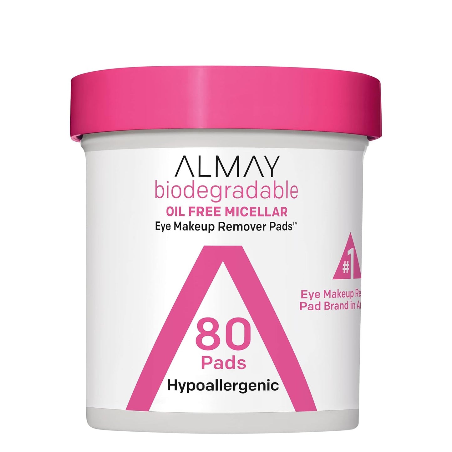 Almay Biodegradable Makeup Remover Pads, Micellar Gentle, Hypoallergenic, Fragrance-Free, Dermatologist & Ophthalmologist Tested, 80 Count