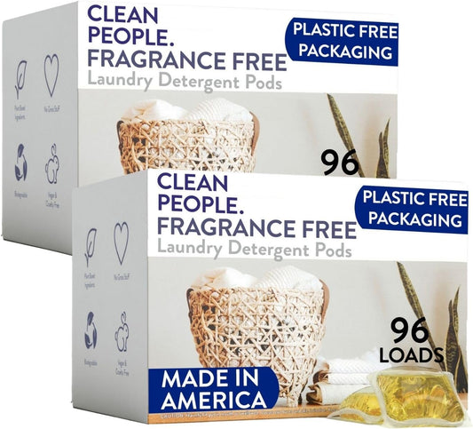 The Clean People Ultra Concentrated Laundry Detergent Pods, 192 Count, Fragrance Free, Plant-Based, Plastic Free, Septic Safe, Good for Sensitive Skin, Effective, Eco-Friendly