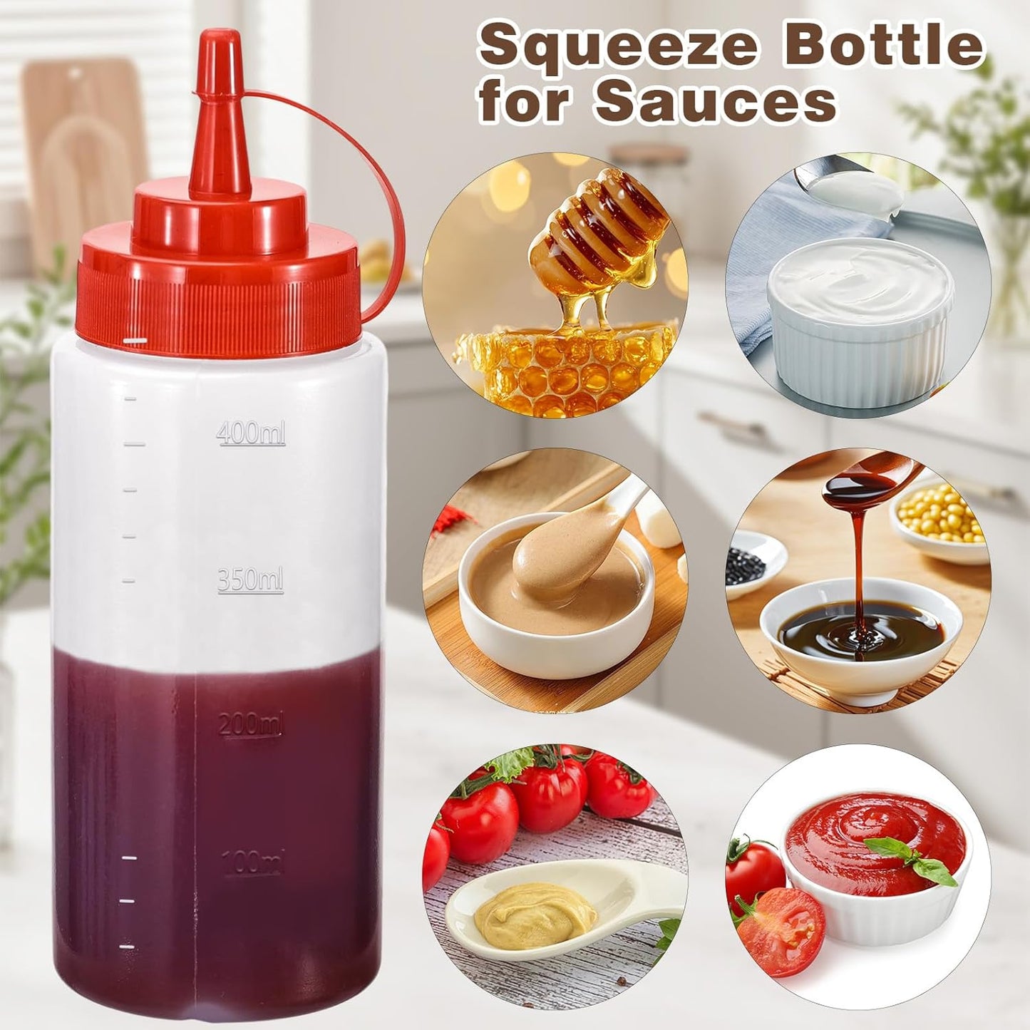 Condiment Squeeze Bottles Ketchup Dispenser, 4 Pack 16oz Squeeze Bottles for Liquids, Plastic Sauce Bottle with Cap Lid, Squirt Bottles for Sauces Liquids BBQ Dressing Pancake Art